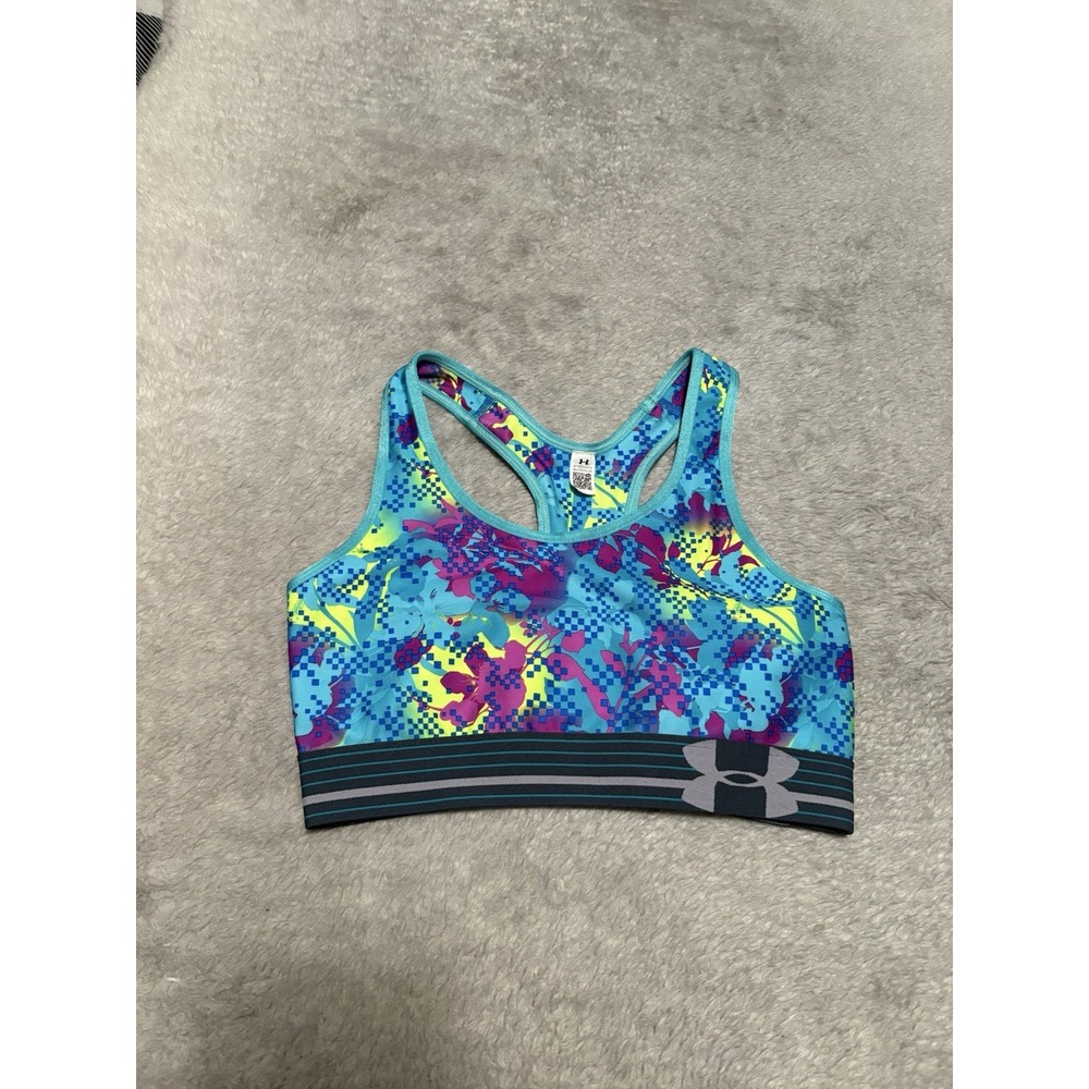 New Under Armour Women's Small Compression Sports Bra Multi Color Floral Gym B
